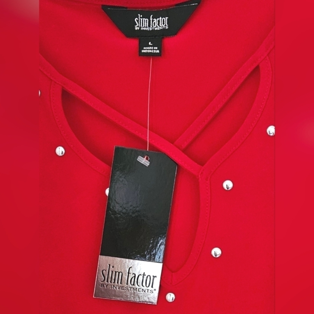 SLIM FACTOR by INVESTMENTS V NECK TOP SZ L RED - Picture 5 of 7
